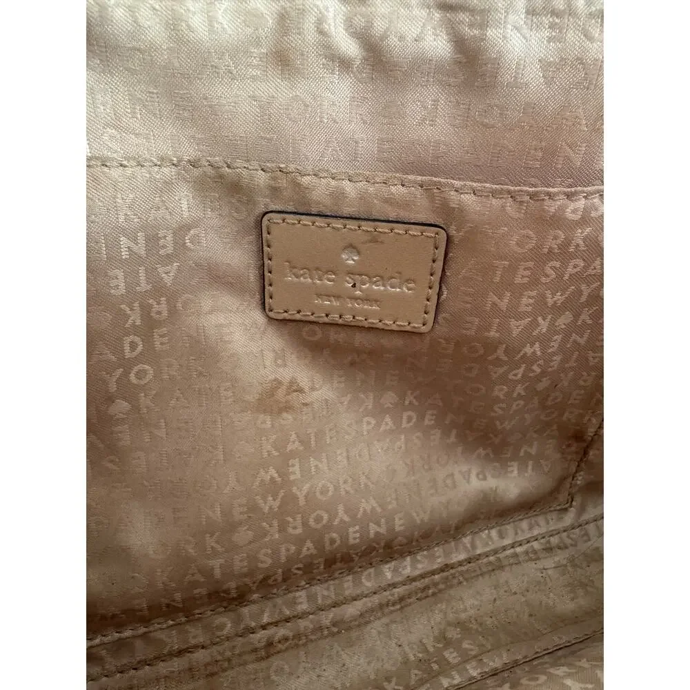 Kate Spade Beige Black Hadley Street Adelia 100% LEATHER Crossbody Messenger Bag
